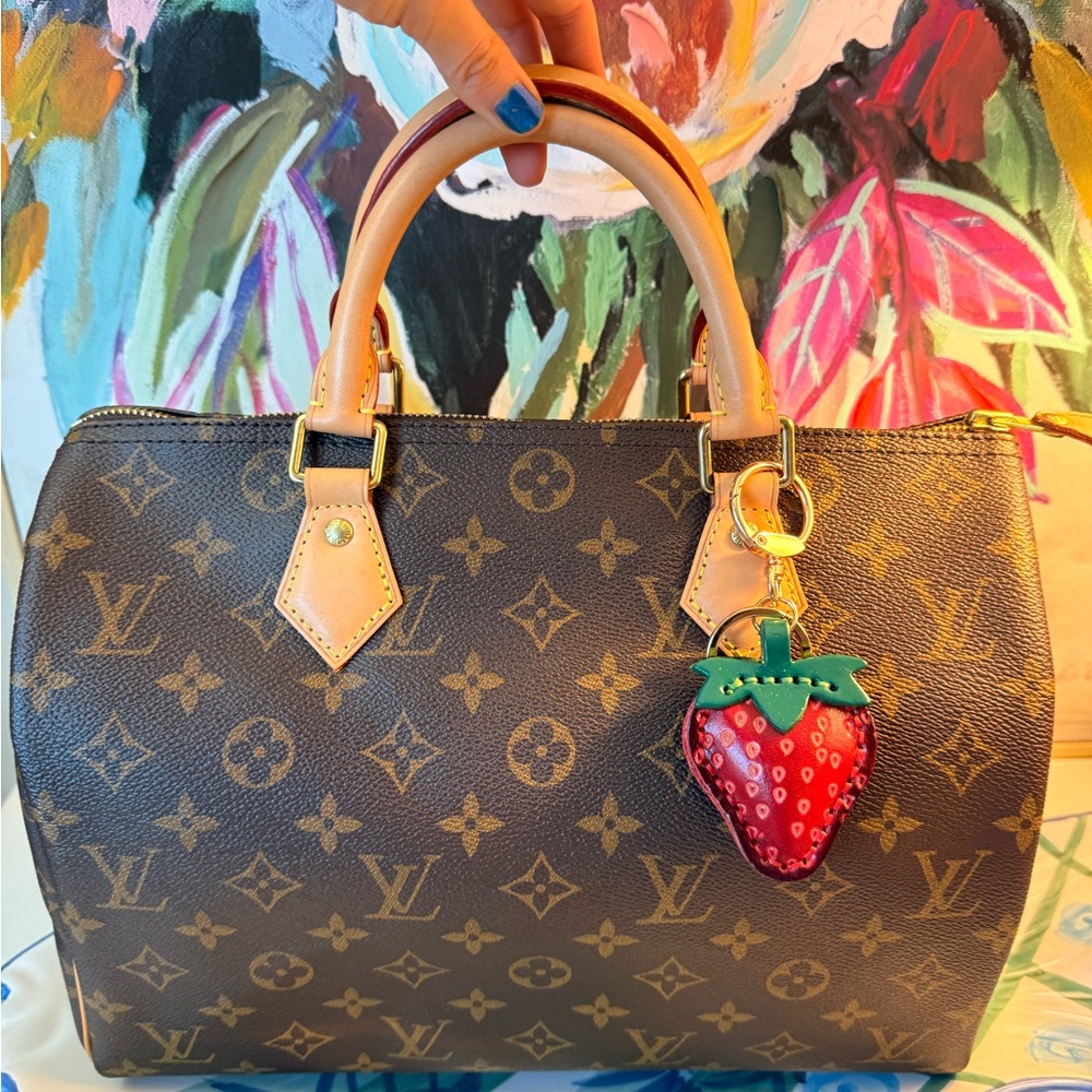 New Hand Made Novelty Strawberry 🍓 Leather Bag Charm Key Chain
